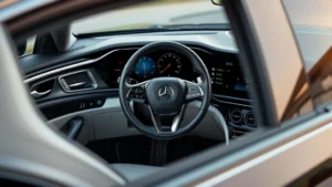 2024 luxury sedan interior dashboard modern technology premium leather steering wheel sleek metallic finish