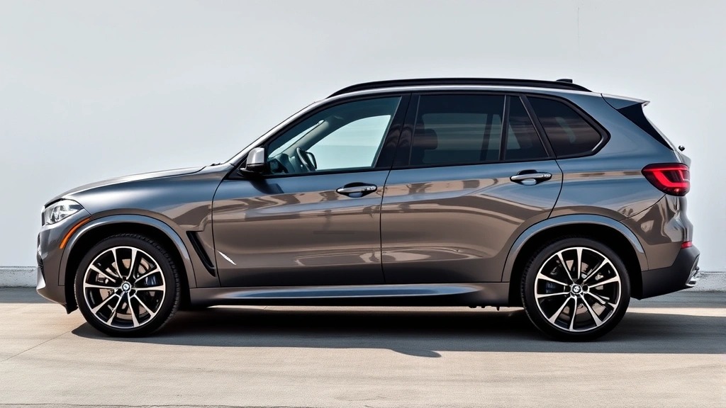 Premium luxury SUV BMW X5 M50i with sleek design, professional automotive photography, daylight, side profile emphasizing sophisticated lines and imposing stance
