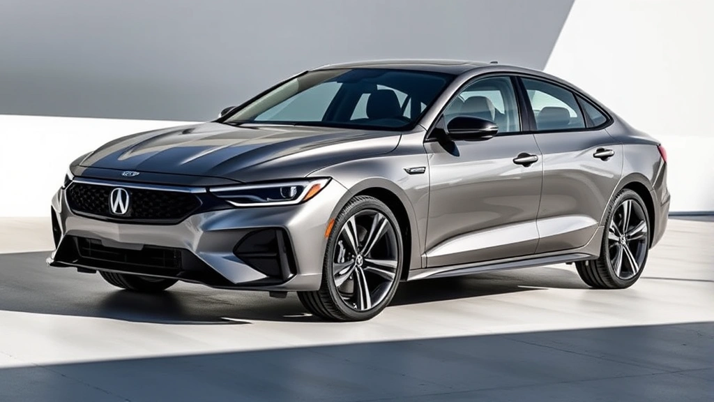 Sleek 2024 sport sedan photographed from three-quarter angle in bright daylight, aggressive front grille, alloy wheels, modern aerodynamic body lines, premium paint finish, sharp shadows highlighting contours