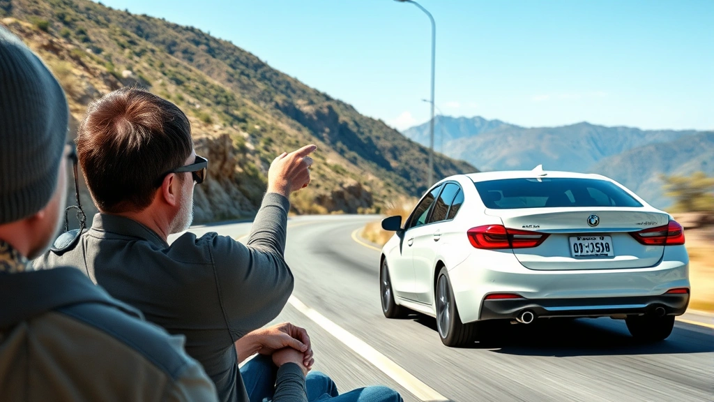 Professional automotive journalist testing vehicle handling on winding mountain road, confident expression, modern sedan in motion, natural daylight, dynamic driving scene