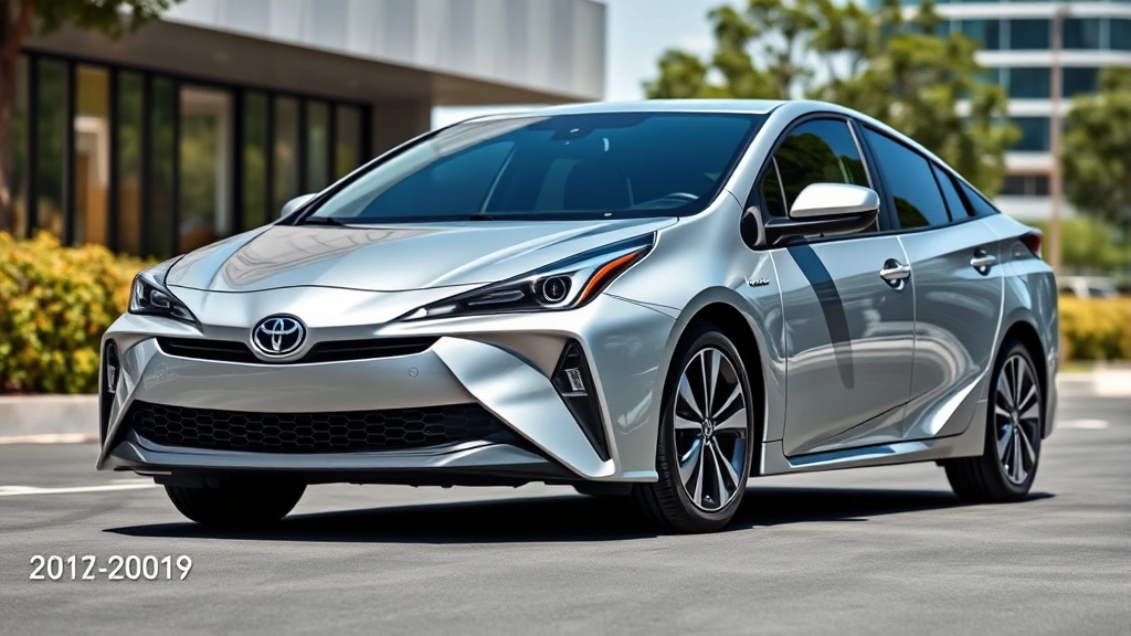 2024 Toyota Prius sedan in silver, modern sleek design, photographed from front three-quarter angle in natural daylight, clean professional automotive photography
