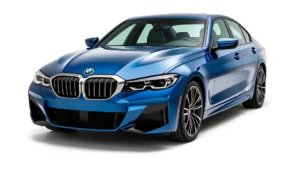 2024 BMW M440i xDrive sedan in metallic blue, three-quarter front view, modern luxury performance car, professional automotive photography, clean background