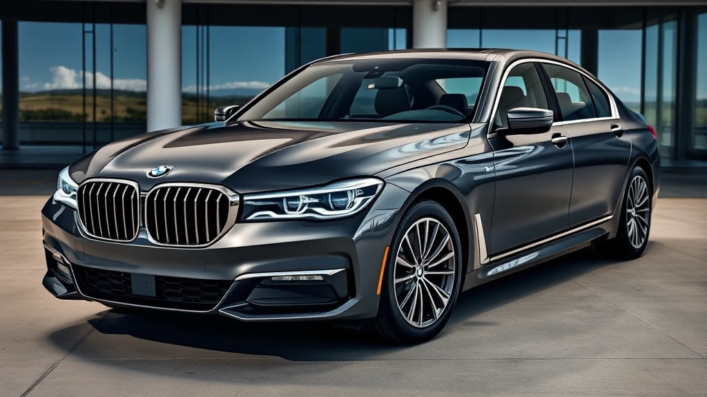 2024 BMW 7 Series luxury sedan photographed from three-quarter front angle, sleek design, elegant chrome accents, modern headlight technology, premium exterior finish