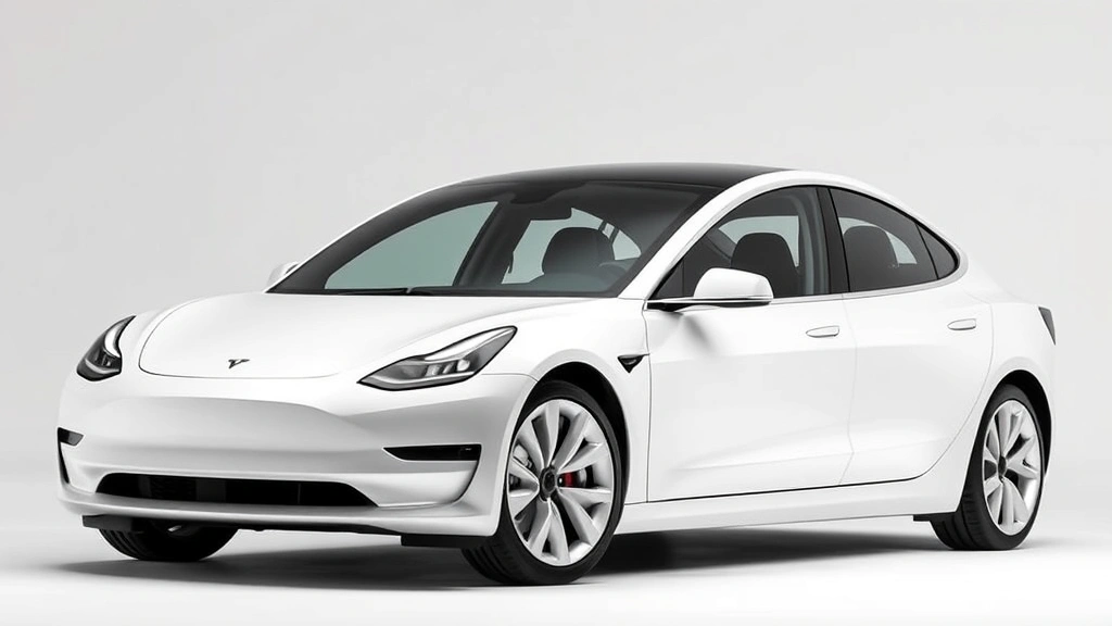 2024 Tesla Model 3 sedan in pearl white multi-coat, three-quarter front view, modern minimalist design, sleek aerodynamic profile, professional studio lighting, pristine condition