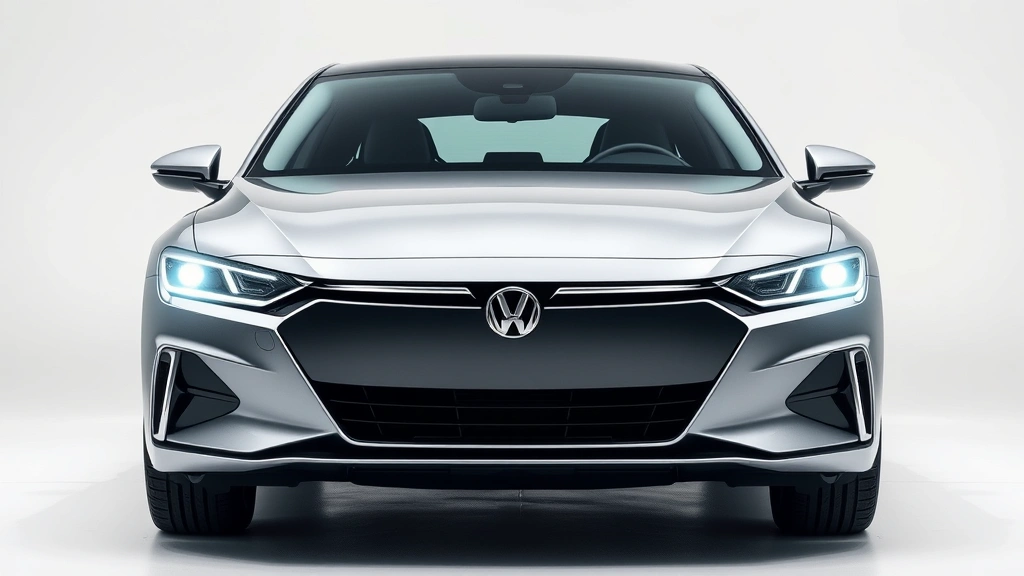 Premium midsize sedan front three-quarter view, sleek design, modern LED headlights, professional photography studio lighting, silver metallic paint, clean background