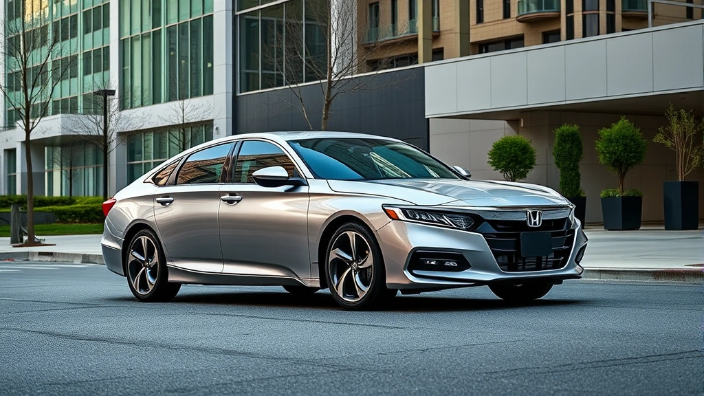 2024 Honda Accord parked in modern urban street setting, silver exterior, contemporary styling, professional automotive photography