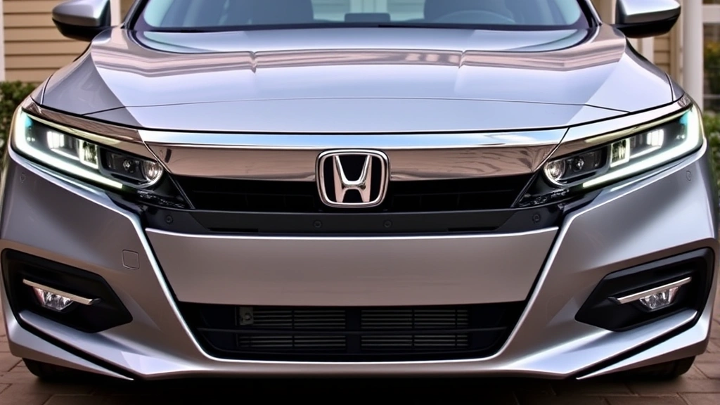2024 Honda Accord sedan front three-quarter view, silver metallic paint, modern aggressive grille, LED headlights, parked in upscale driveway, professional automotive photography