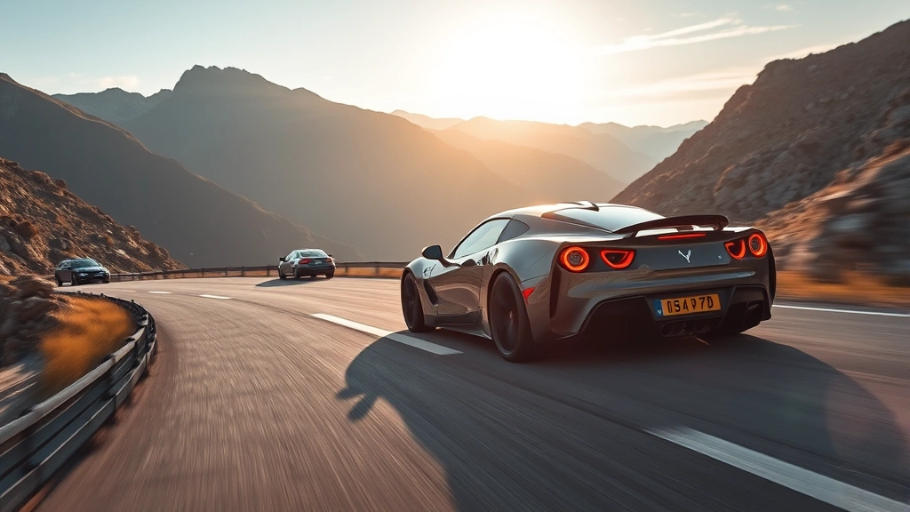 High-performance sports car accelerating on mountain road with precision handling, showcasing dynamic driving capability and engineering excellence