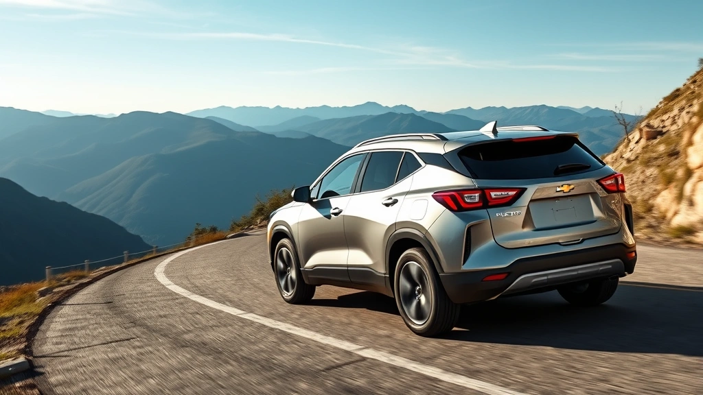 Chevrolet Blazer EV mid-size electric crossover on winding mountain road with scenic landscape background, dynamic action shot showcasing vehicle profile and design proportions