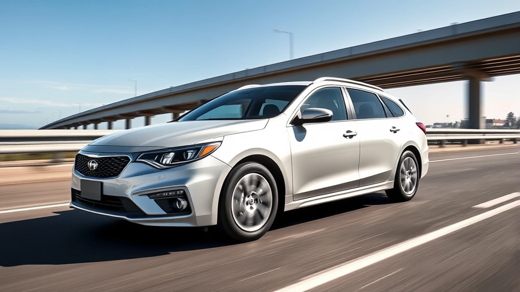 Midsize family sedan in motion on open highway, dynamic angle showing responsive handling, clear sky background, professional automotive photography