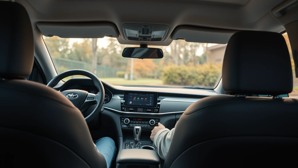 Midsize family sedan interior dashboard view, soft-touch materials, modern steering wheel, ambient lighting, passenger comfort focus, professional automotive detail shot