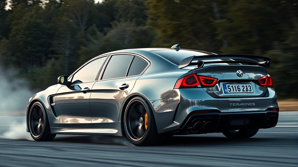 High-performance sport sedan with aggressive stance and racing wheels, dynamic action shot showing responsive handling capabilities, professional automotive photography
