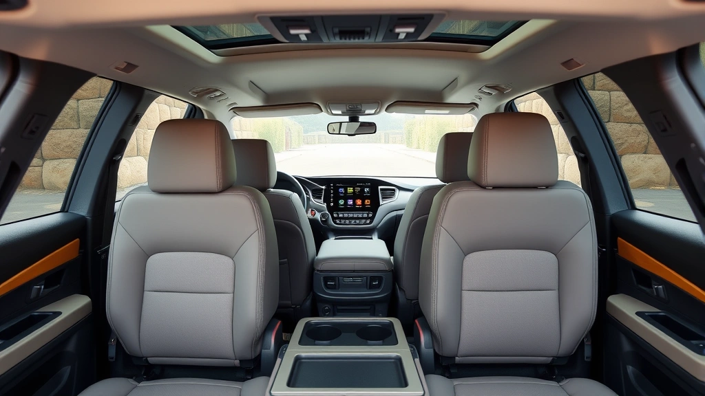 Honda Pilot three-row SUV interior cabin showing spacious seating configuration with premium materials and modern dashboard technology