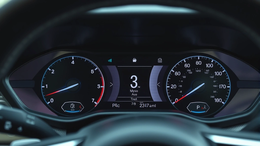 Close-up of modern vehicle dashboard displaying advanced infotainment system and digital instrument cluster with contemporary technology features