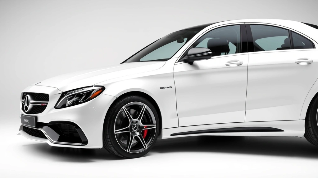 Mercedes-AMG C63 luxury performance sedan side profile view, sleek aerodynamic design, premium luxury vehicle, professional studio lighting, white or silver finish, automotive showcase
