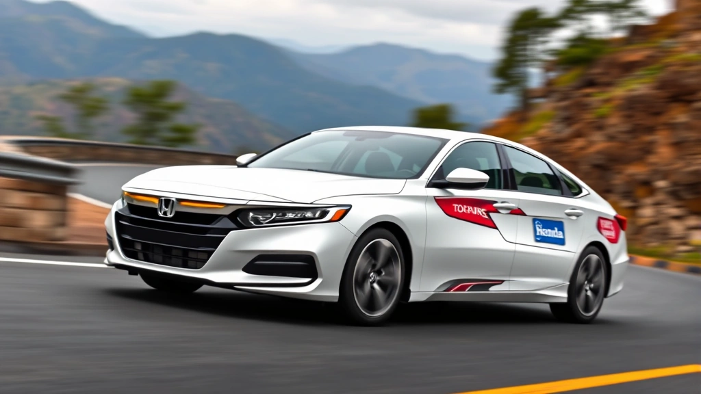 Honda Accord 2.0T turbo sedan in pearl white, captured mid-turn on winding mountain road with blurred landscape background, demonstrating handling dynamics and premium wheel design