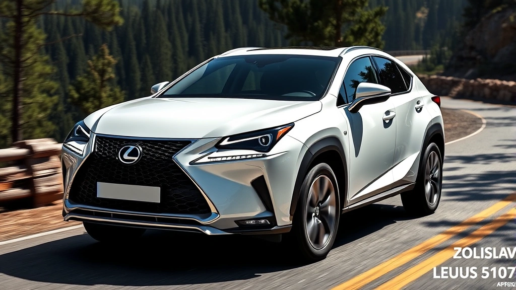 Luxury Lexus NX 350h hybrid crossover SUV in pearl white color on winding mountain road with forest scenery, demonstrating premium hybrid design and performance capability, bright daylight conditions