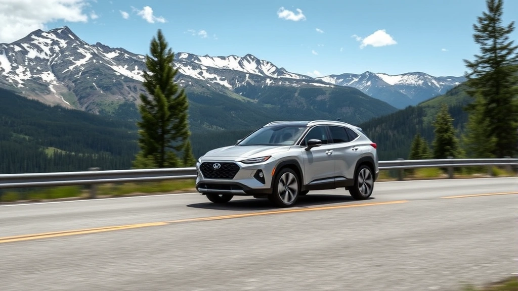 Hybrid SUV on scenic mountain road with alpine landscape, showcasing all-wheel-drive capability, premium exterior styling, and luxury aesthetic in natural outdoor environment