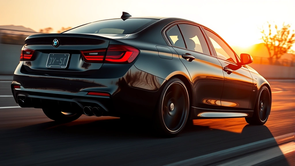 Midsize performance sedan aggressive styling, dynamic angle, sleek proportions, professional automotive photography, golden hour lighting, motion implied