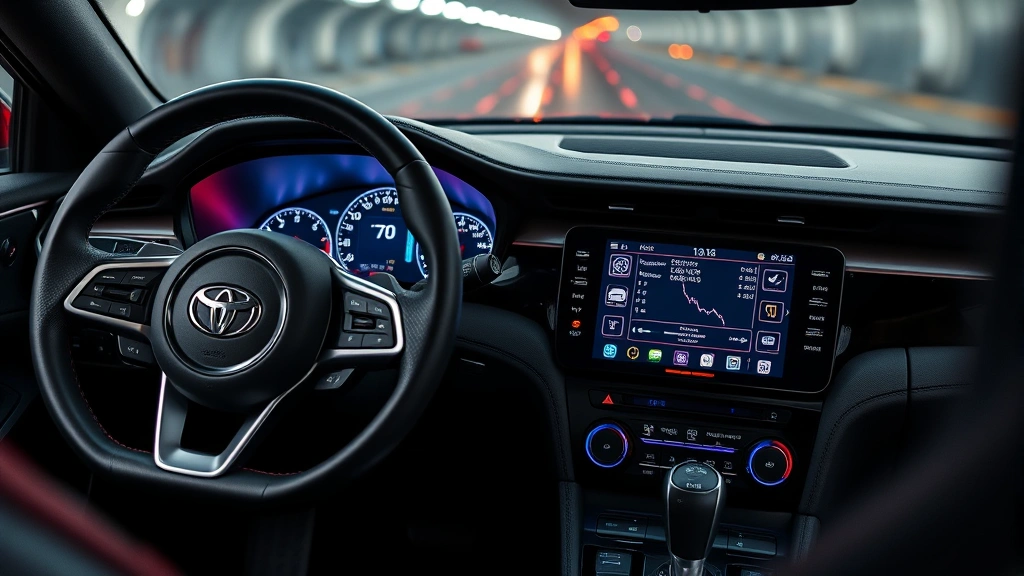 Performance turbocharged sedan interior dashboard featuring digital display, steering wheel controls, ambient lighting, modern cockpit design photography