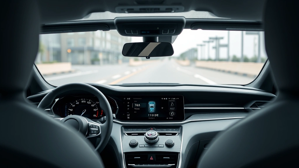 Advanced vehicle dashboard showing digital instrument cluster and touchscreen infotainment display with modern interface design, no visible text or badges, interior focus