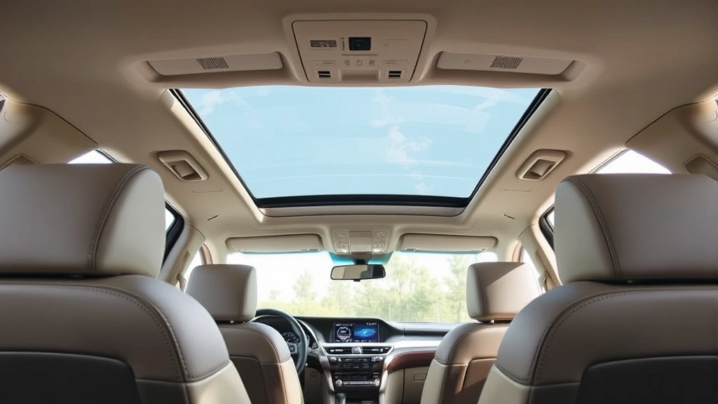 Spacious Lexus RX 500h luxury hybrid SUV interior showing premium leather seating, panoramic sunroof, and illuminated dashboard display, photographed from driver-side angle with natural daylight