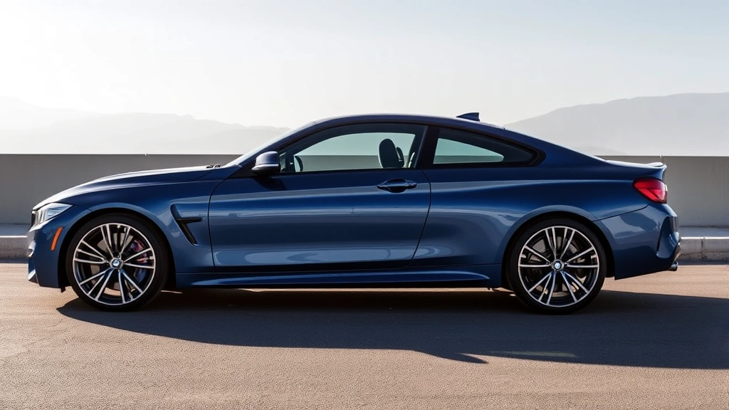 BMW M440i xDrive in BMW Individual Tanzanite Blue, side profile showing aggressive body lines, premium wheels, luxury sedan positioning, daylight photography