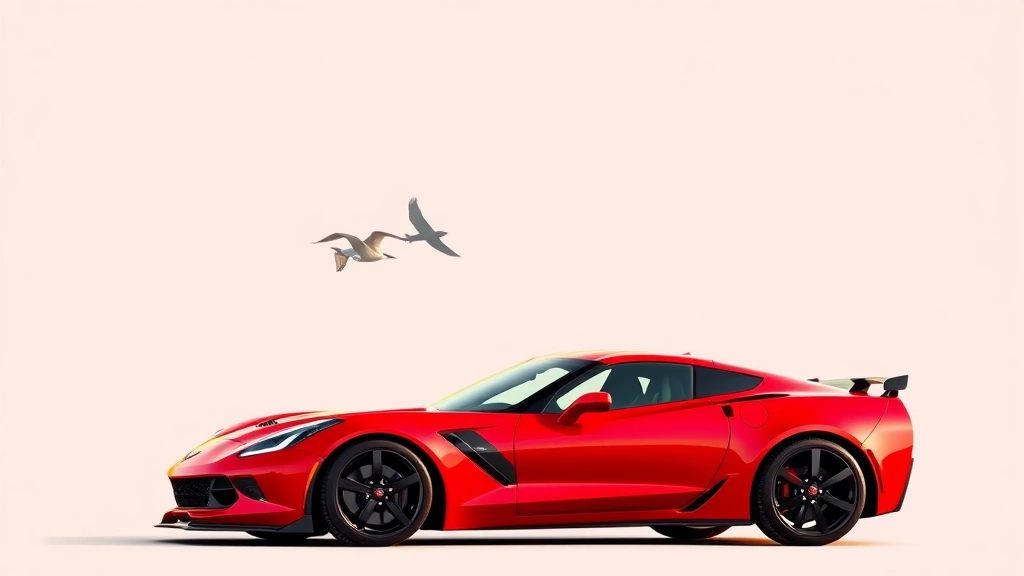 Chevrolet Corvette Z06 mid-engine sports car in bright red, side profile emphasizing low stance and aerodynamic body lines, professional photography with neutral background and warm lighting