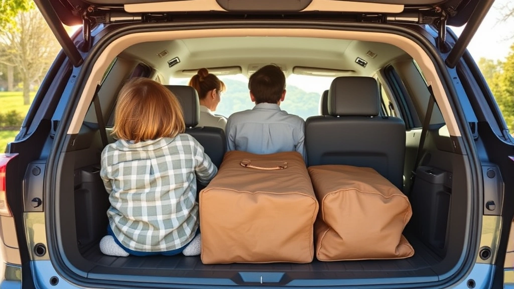 Midsize SUV family loading cargo with third row visible, realistic daylight scene, practical everyday use, clear interior details
