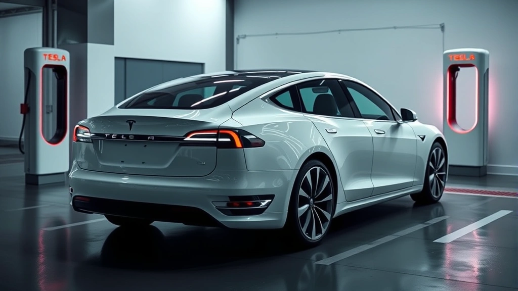 2024 Tesla Model S Plaid electric sedan in pearl white, modern minimalist charging station environment, showcasing sleek aerodynamic design and contemporary automotive technology aesthetic