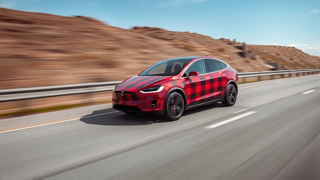 2024 Tesla Model X Plaid electric SUV accelerating on open highway, motion blur background, sleek design showcasing aerodynamic profile, premium automotive imagery