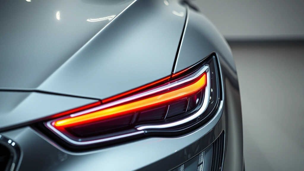 Close-up detail of sedan exterior highlighting aerodynamic design, LED lighting technology, and sophisticated body lines in professional automotive photography
