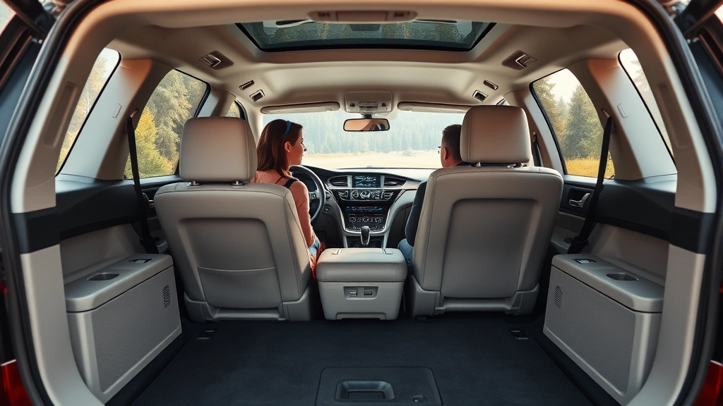 Spacious family SUV interior showing comfortable seating, advanced dashboard technology, and practical cargo space configuration