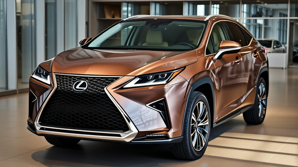 2024 Lexus RX 500h luxury crossover front three-quarter view, premium design, elegant styling, professional automotive showroom setting