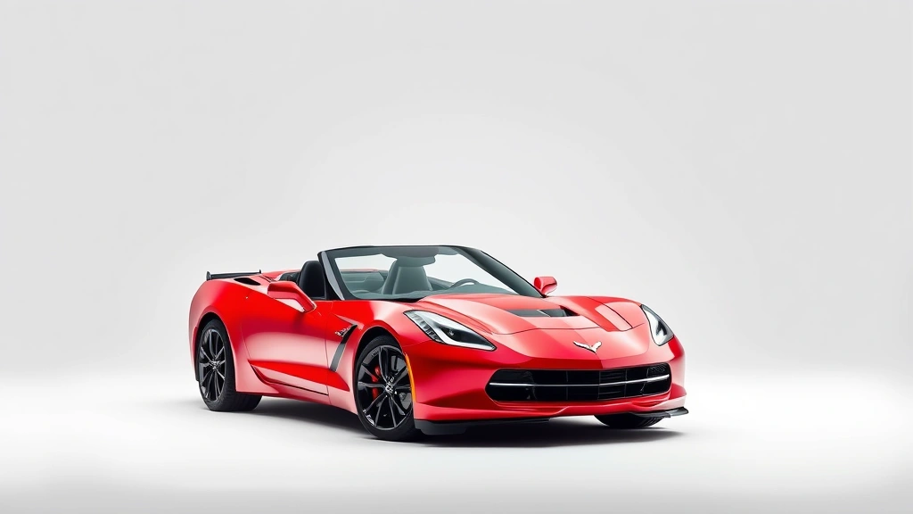 Chevrolet Corvette Stingray Convertible red sports car top retracted, aggressive stance, professional motorsport photography, clean background