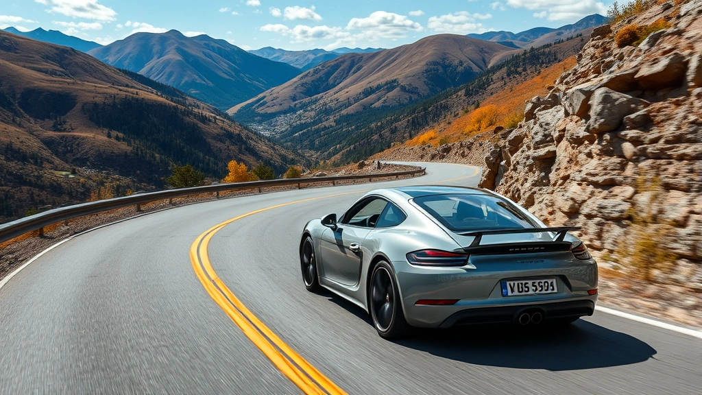 Compact sports car on mountain road with winding curves, vibrant landscape scenery, demonstrating agile handling and performance capability