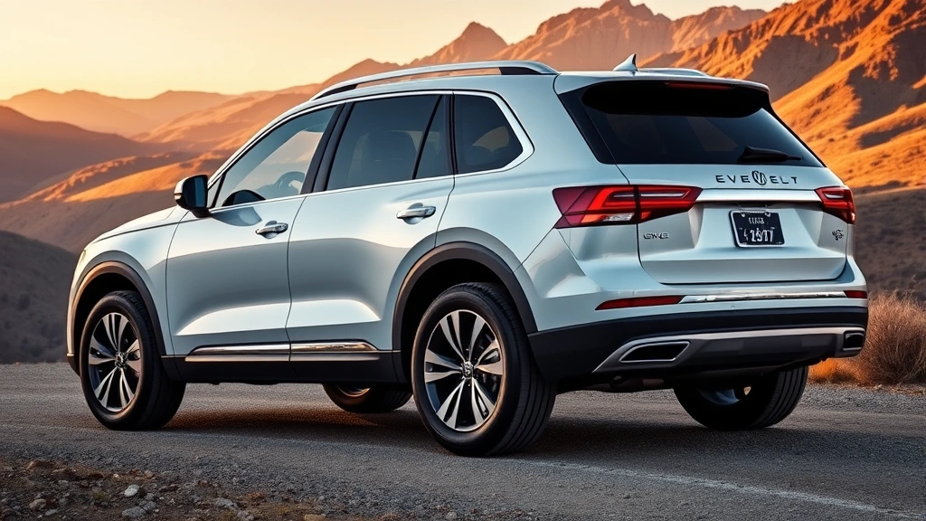 Versatile three-row SUV in dynamic mountain landscape, pearl white exterior, captured during golden hour with natural lighting emphasizing capability and refinement