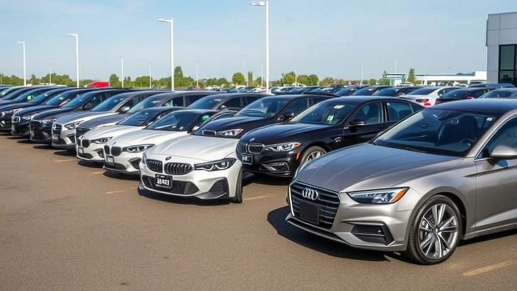 Multiple 2024 sedans lined up comparison shot, diverse lineup including luxury and midsize models, dealership lot setting, professional automotive photography