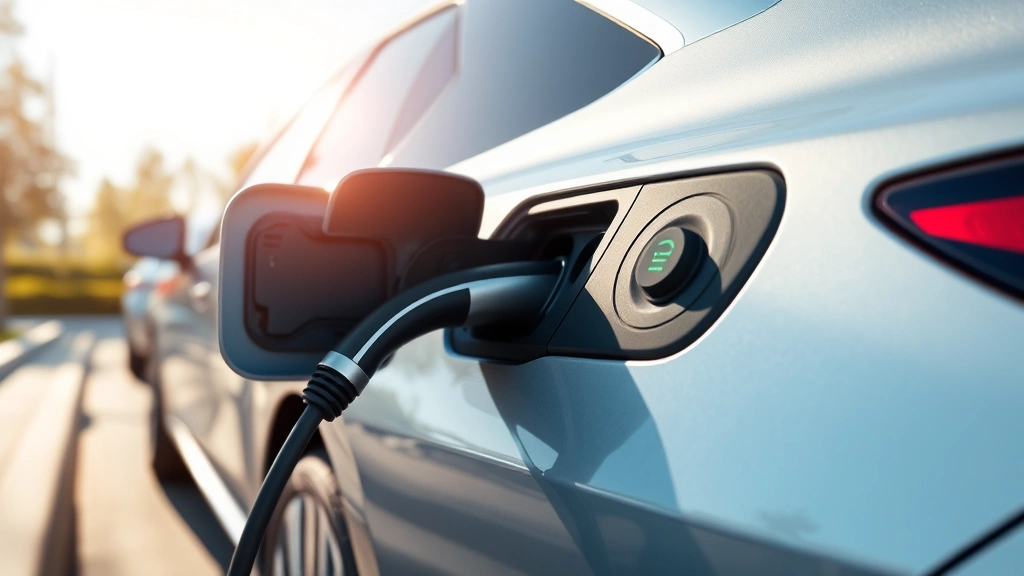 Hybrid sedan charging port detail, sleek side profile, eco-conscious design elements, modern sedans in sunlight