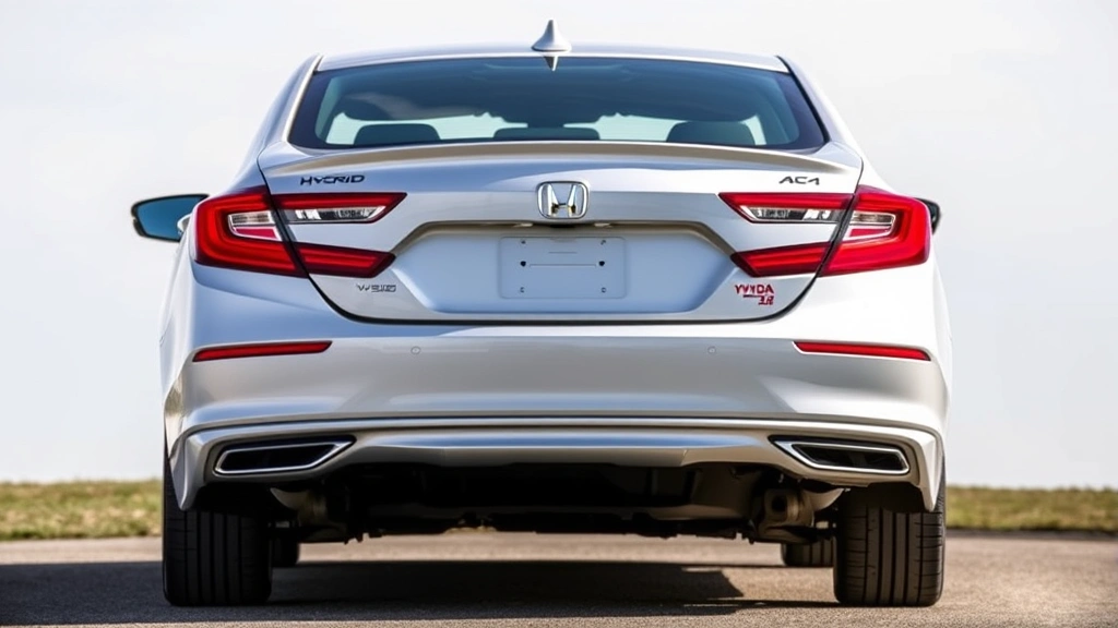 Honda Accord Hybrid sedan rear three-quarter view, modern sedan proportions, hybrid vehicle appeal, professional photography, daylight conditions, contemporary automotive design
