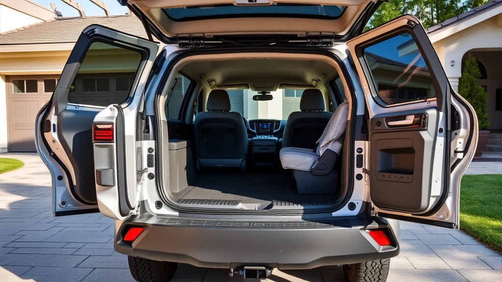 2024 Toyota Grand Highlander three-row SUV in celestial silver, family-oriented angle showing open doors and spacious interior, parked in suburban driveway, natural daylight, modern amenities visible