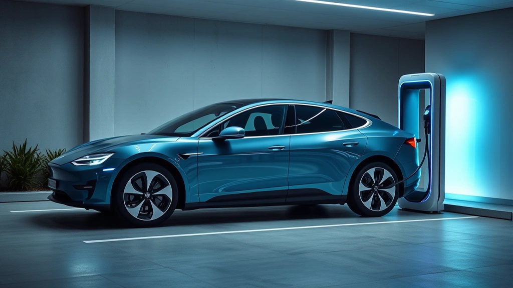 Modern electric vehicle charging at fast-charging station, contemporary design with LED lighting, clean minimalist aesthetic, professional automotive photography