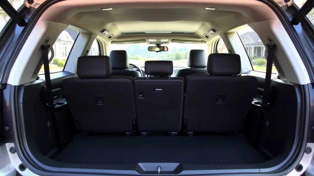 Three-row family SUV photographed from three-quarter angle in suburban neighborhood setting, spacious design evident, practical versatility conveyed, natural daylight, family-friendly aesthetic without people visible