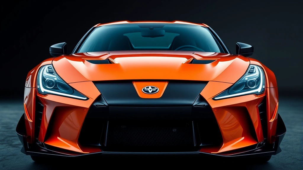 High-performance sports car aggressive front fascia, aerodynamic body lines, muscular stance, professional automotive photography, dynamic perspective