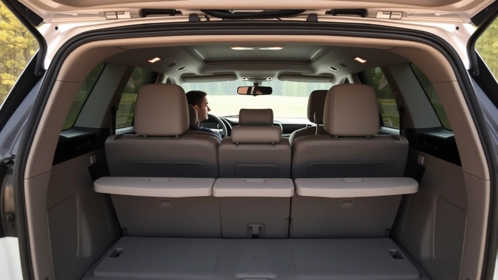2024 Toyota Grand Highlander three-row SUV in pearl white, photographed at family gathering location showing spacious interior with all three rows visible, emphasizing practical passenger capacity