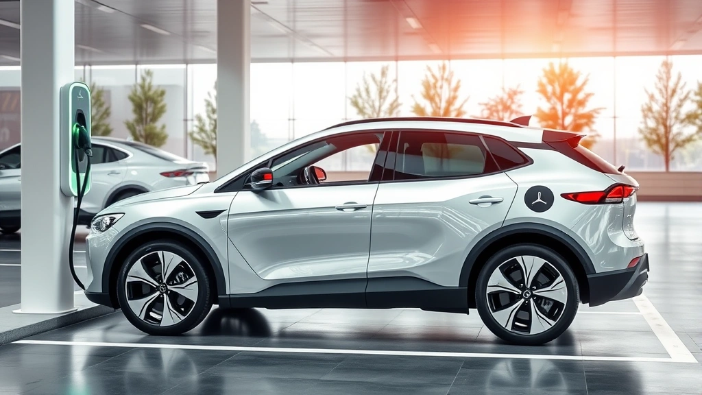 Electric vehicle charging at modern station with sleek design, showcasing future of automotive technology and sustainable transportation, contemporary automotive setting