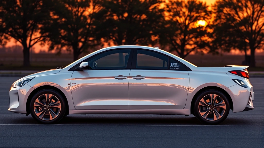 2024 Hyundai Ioniq 6 electric sedan in pearl white, side profile view highlighting aerodynamic streamlined design with sunset reflecting off glass surfaces