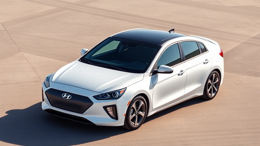 Hyundai Ioniq 6 white electric sedan photographed from aerial front-quarter view showcasing aerodynamic design, futuristic silhouette, modern sustainable transportation vehicle in daylight