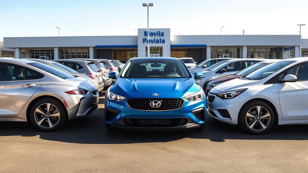 Side-by-side comparison of multiple 2024 affordable sedans lined up in dealership lot, various colors including silver, blue, and white, sunny weather, professional automotive photography