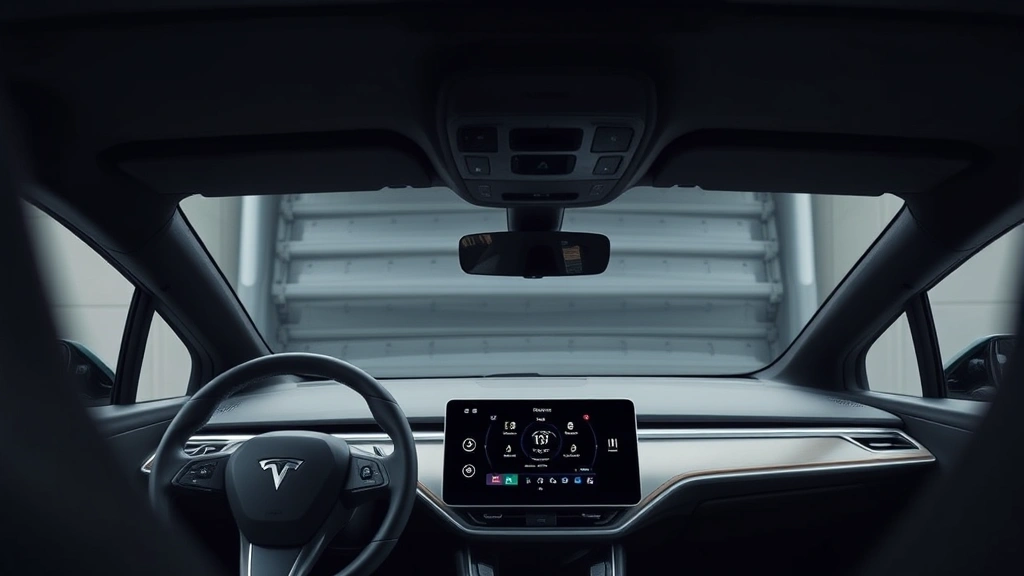 Electric sedan interior dashboard detail, modern touchscreen display, minimalist design elements, premium materials, professional automotive interior photography